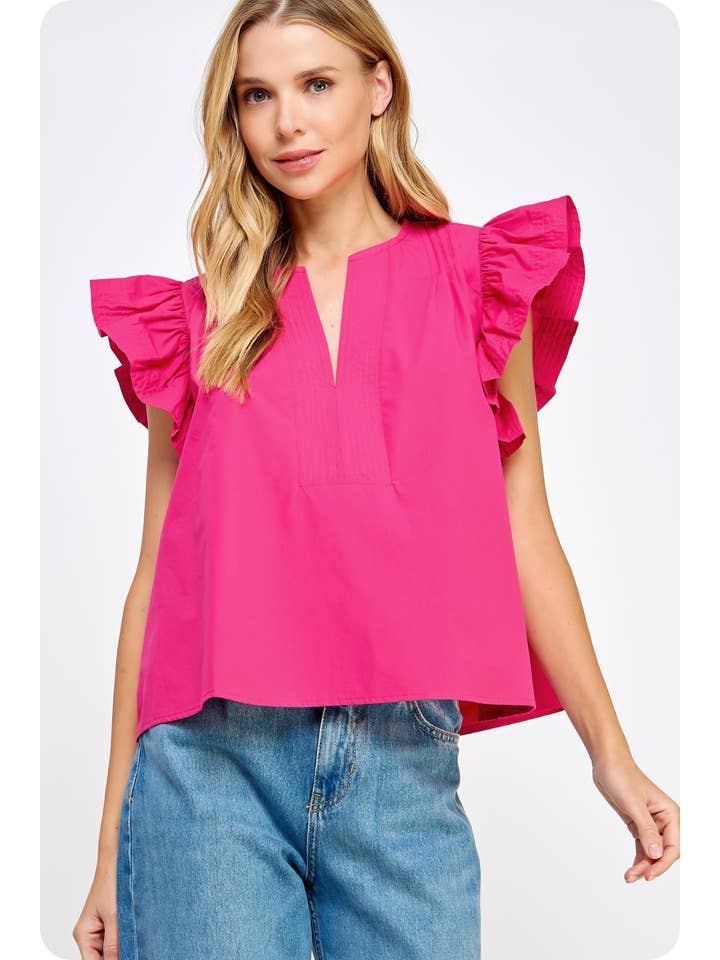 Strut & Bolt - Wholesale Blouse - Women's - Flutter Ruffle Sleeve Poplin Top34