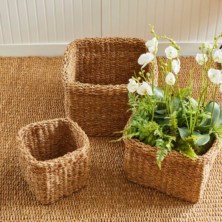 Napa Home & Garden - Wholesale Basket - Seagrass Square Baskets With Cuffs, Set of 32