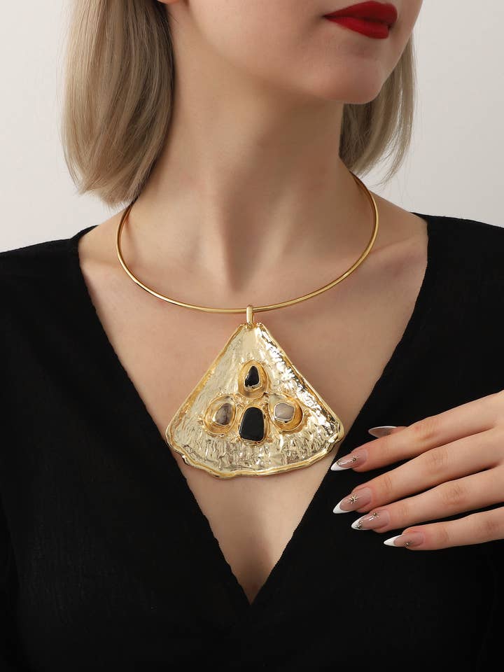 Gold Plated Stone Boho Necklace for wholesale by BUBU BY TEKIN SHOP