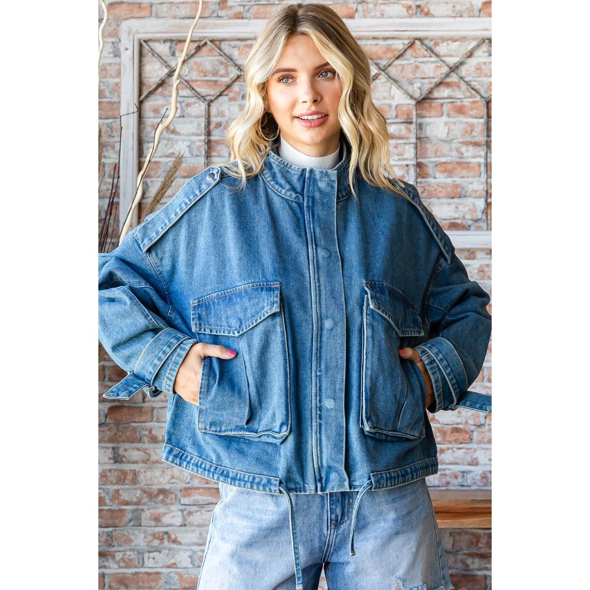 Veveret – Casaco de ganga - Mulher por atacado – Blusão Denim Utility de Bolso Duplo1