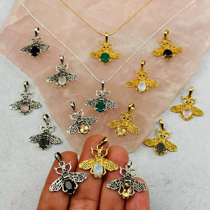 Rock Paradise – wholesale Individuell berlock/hänge – Bi hänge med kristall accent - Ädelsten hänge Sterling