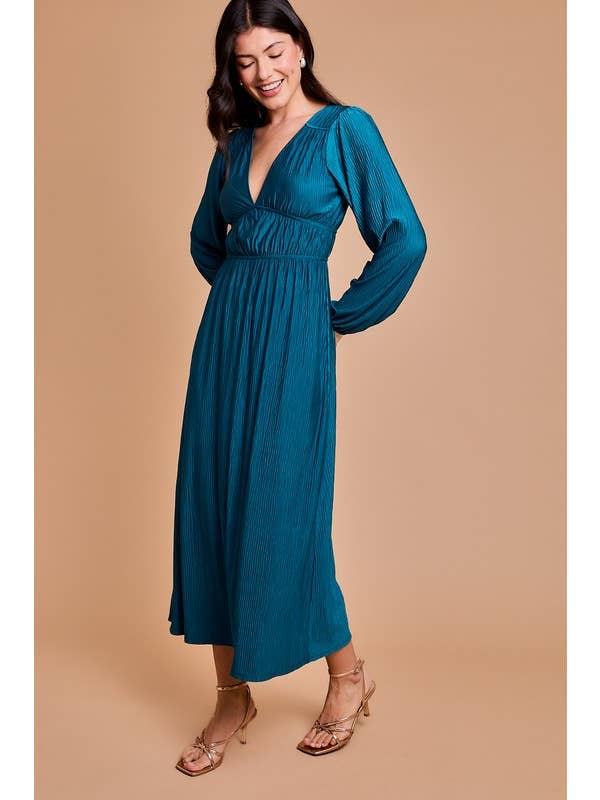 Teal Deep V-neck Long Sleeve Maxi Dress for wholesale on Faire