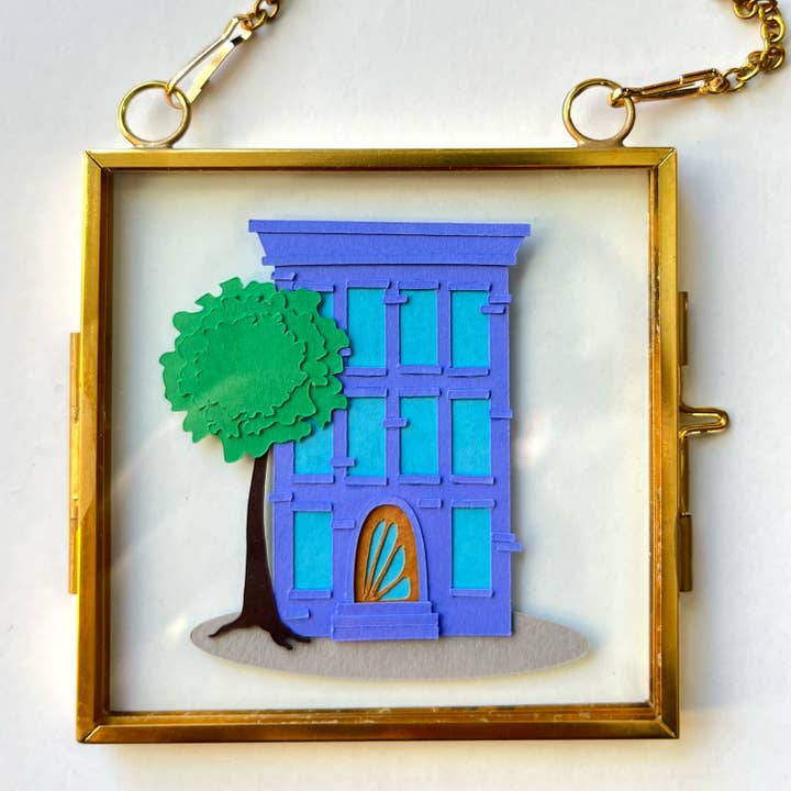 NYC Miniature Paper Artwork: Brooklyn Brownstone (Periwinkle for wholesale by Paper for the People