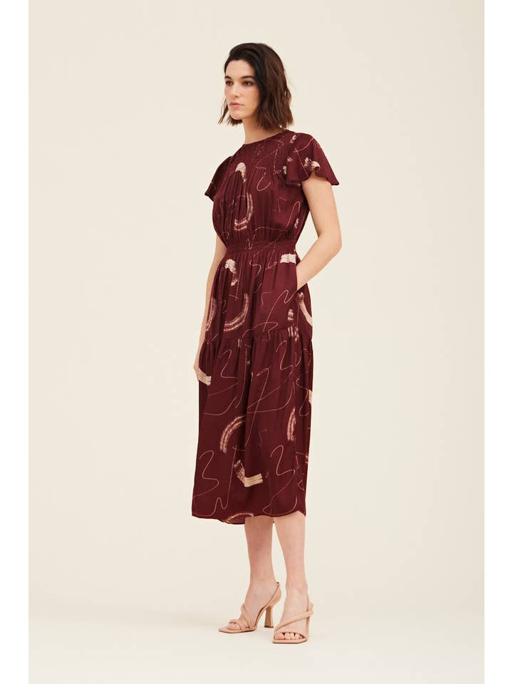 Grade & Gather - Wholesale Dress - Women's - 60884BS - SMOCKED DETAIL MIDI SATIN DRESS