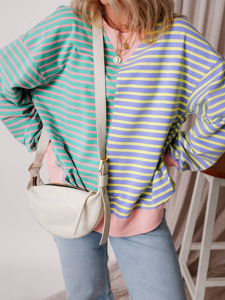 Aapparella - Wholesale Sweatshirt - Women's - Colorblock Striped Oversize Sweatshirt | S-2XL