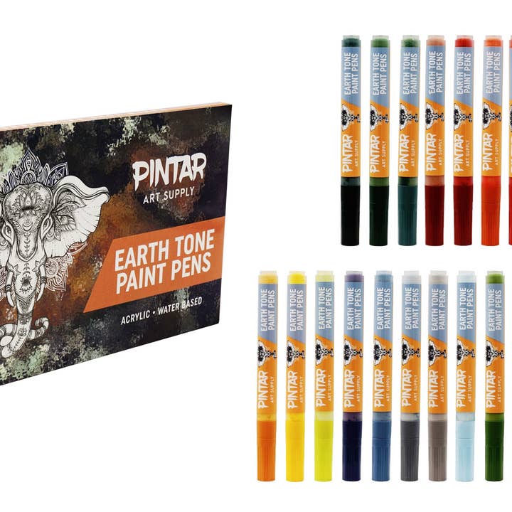 Pintar Art Supply - Wholesale Marker - Pintar Earth Tone Color 20 Pack Paint Pens Acrylic Paint Pen Set with Extra Fine 0.7mm Tip | Use on Rocks, Canvas, Glass, Ceramics, Plastic, Porcelain