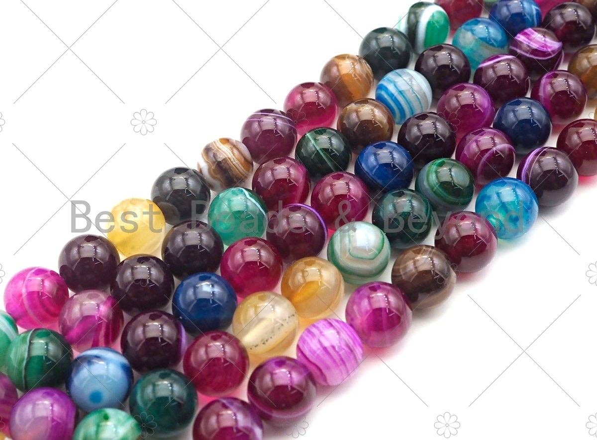BestBeads&Beyond - Wholesale Beads - High Quality Smooth Colorful Banded Agate beads, 6mm/8mm/10mm/12mm Rainbow Agate Gemstone beads, 15.5inch strand, SKU#UA1521