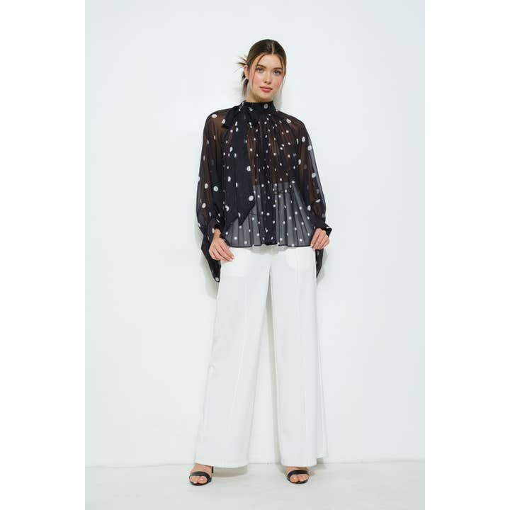 INA - Wholesale Blouse - Women's - Polka Dot Pleated Chiffon Blouse