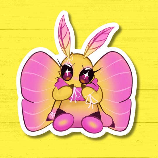 Roze maple moth vinyl sticker voor wholesale door The Frog Shop