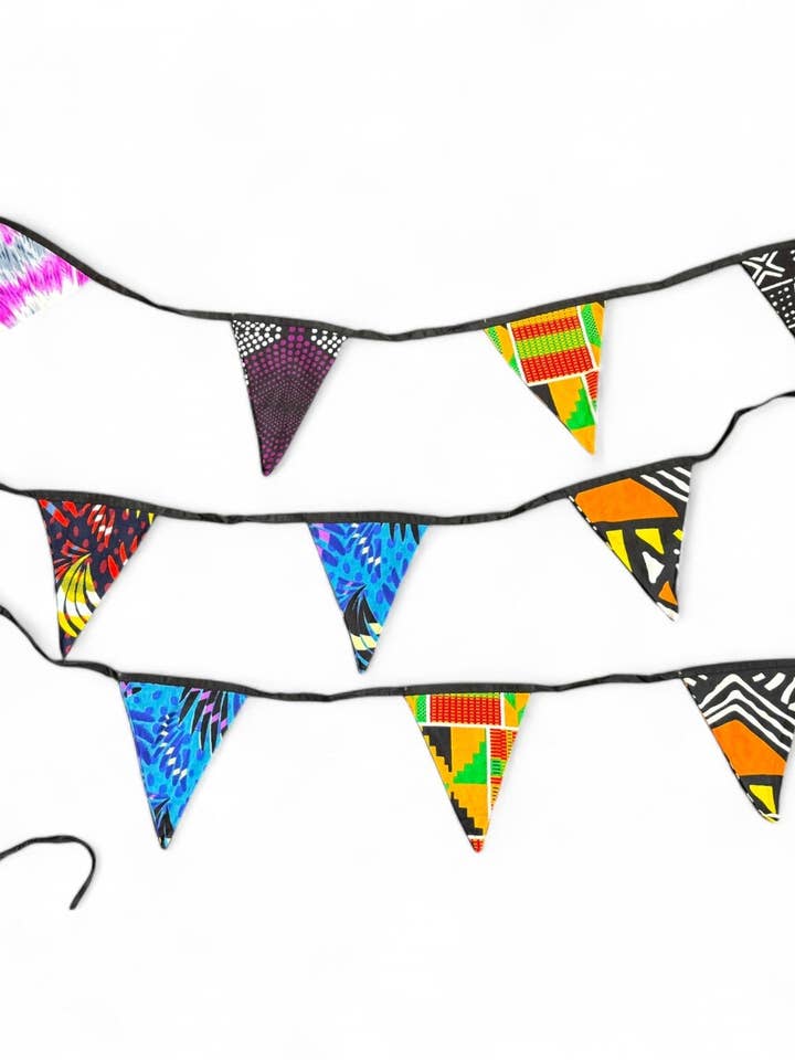 African print Bunting Flags / Fabric Garlands - Black ribbon - 5 meters for wholesale by AfricanFabs