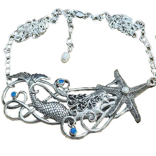 Sterling Silver Mermaid & Starfish Necklace Statement Maker! for wholesale by Goddess Design Studio