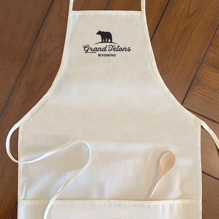 Bear Silhouette w/ City, State - Custom Women's Apron for wholesale by North & Pine