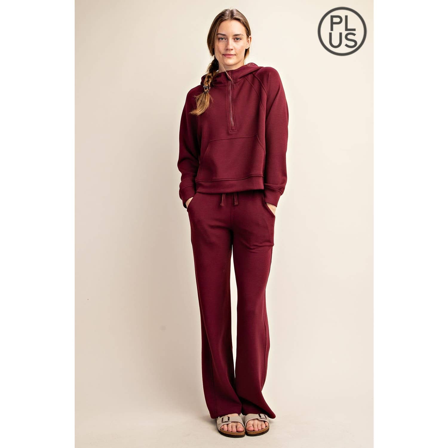 Rae Mode - Vente Veste de sport – femme - VESTE À CAPUCHE QUART DE ZIP EN SCUBA MODAL GRANDE TAILLE23