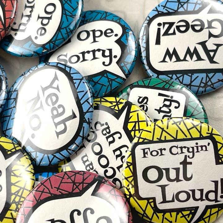 Beckamade - Wholesale Lapel Pin/Button - 18 Comic Style Midwest Sayings 1.25 inch Round Button Pins3