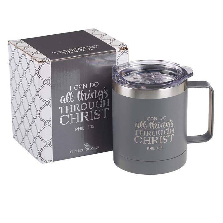 Christian Art Gifts - Wholesale Insulated Mug/Tumbler - Mug SS Camp Gray All Things Phil. 4:132