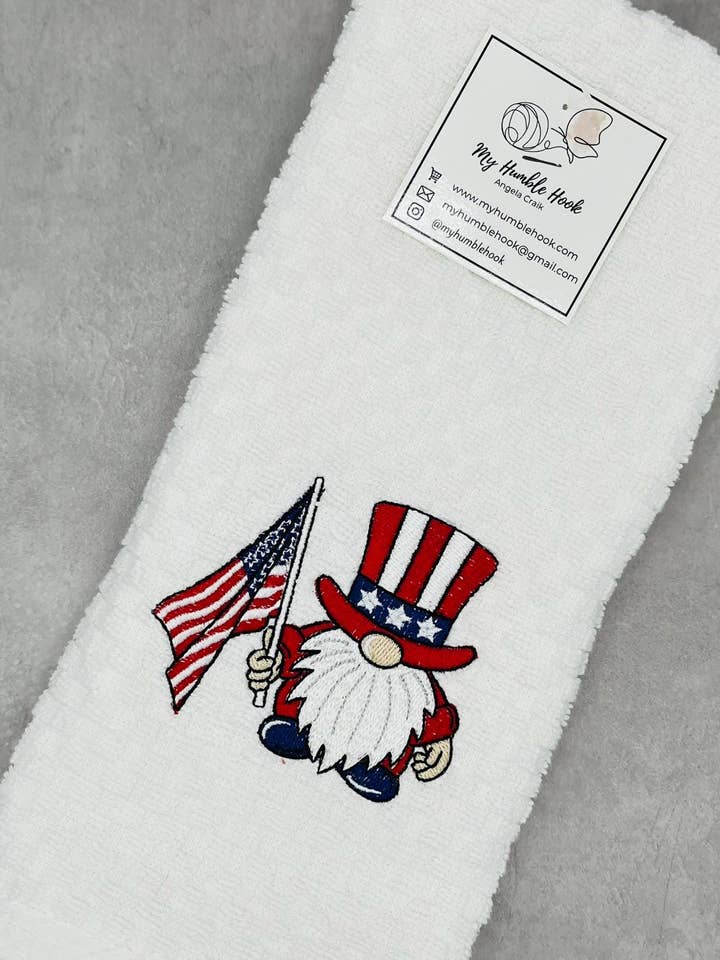 Uncle Sam 4th of July Patriotic Gnome Trio Kitchen Towel for wholesale by My Humble Hook