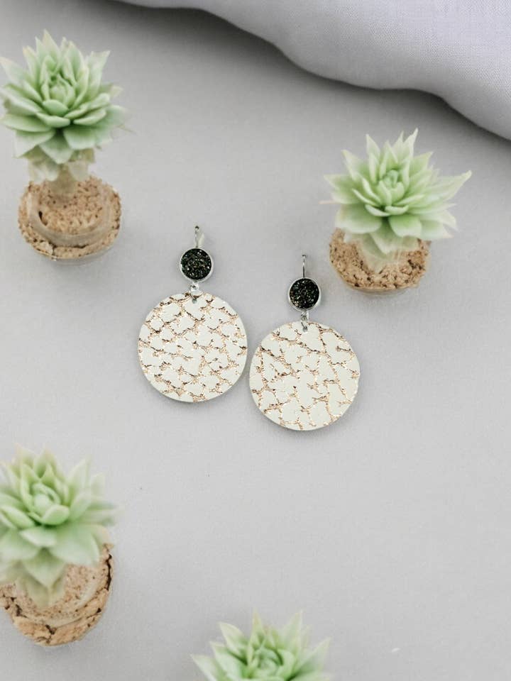 Faux Druzy and Rose Gold Leather Earrings - E19-2865 for wholesale by Magnolia & Peach Jewelry Boutique, LLC
