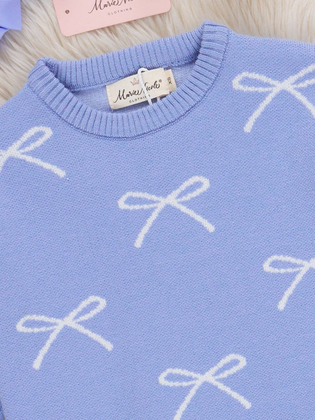 Marie Nicole Clothing - Wholesale Knit Sweater - Kids - Periwinkle Sweet Ribbon Sweater1