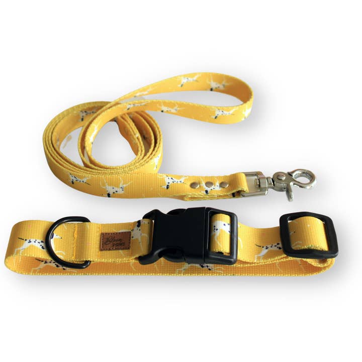 Ensemble collier et laisse pour chien en toile imprimée - Dalmatians pour la vente par Bloom Paws