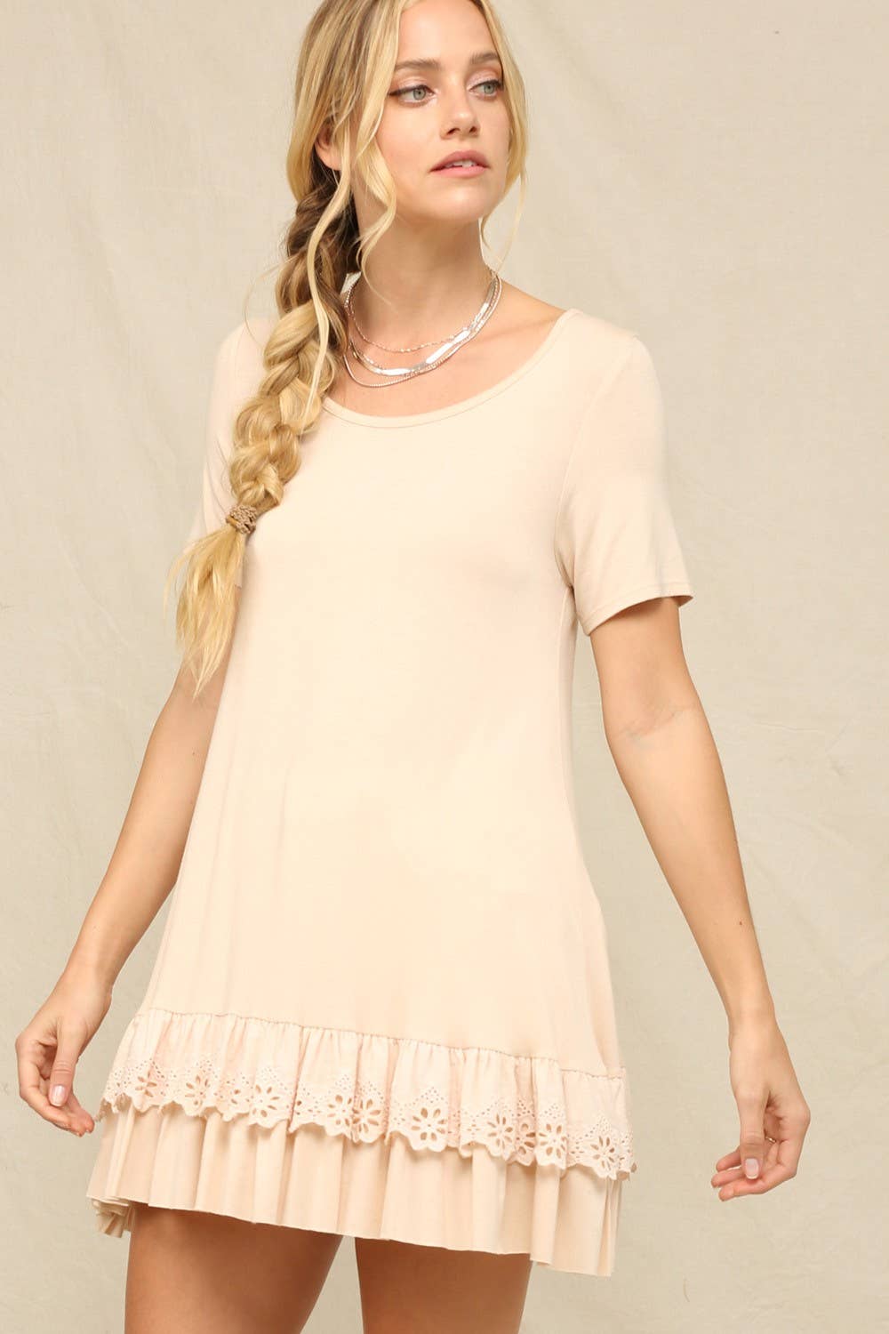 KyeMi - Wholesale Tunic - Women's - A Shirred Scallop Lace Hem Tunic Top8