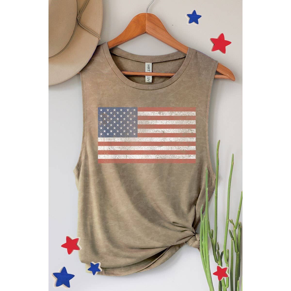 HRTandLUV - Wholesale Tank Top - Women's - VINTAGE AMERICAN FLAGS GRAPHIC TANK TOP3