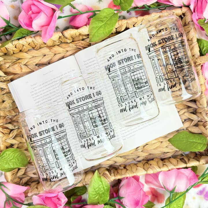 The Swoon Room - Wholesale Drinking Glass/Cup - Into the Bookstore I Go To Lose My Mind 16oz Clear Glass Cup1