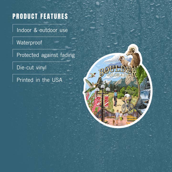 Lantern Press - Wholesale Sticker - STICKER Boulder, Colorado, Montage Views3