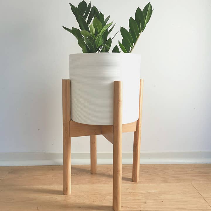 Alfie & Gem - Wholesale Plant Pot Stand - Bamboo Mid Century Plant Stand with Adjustable Width