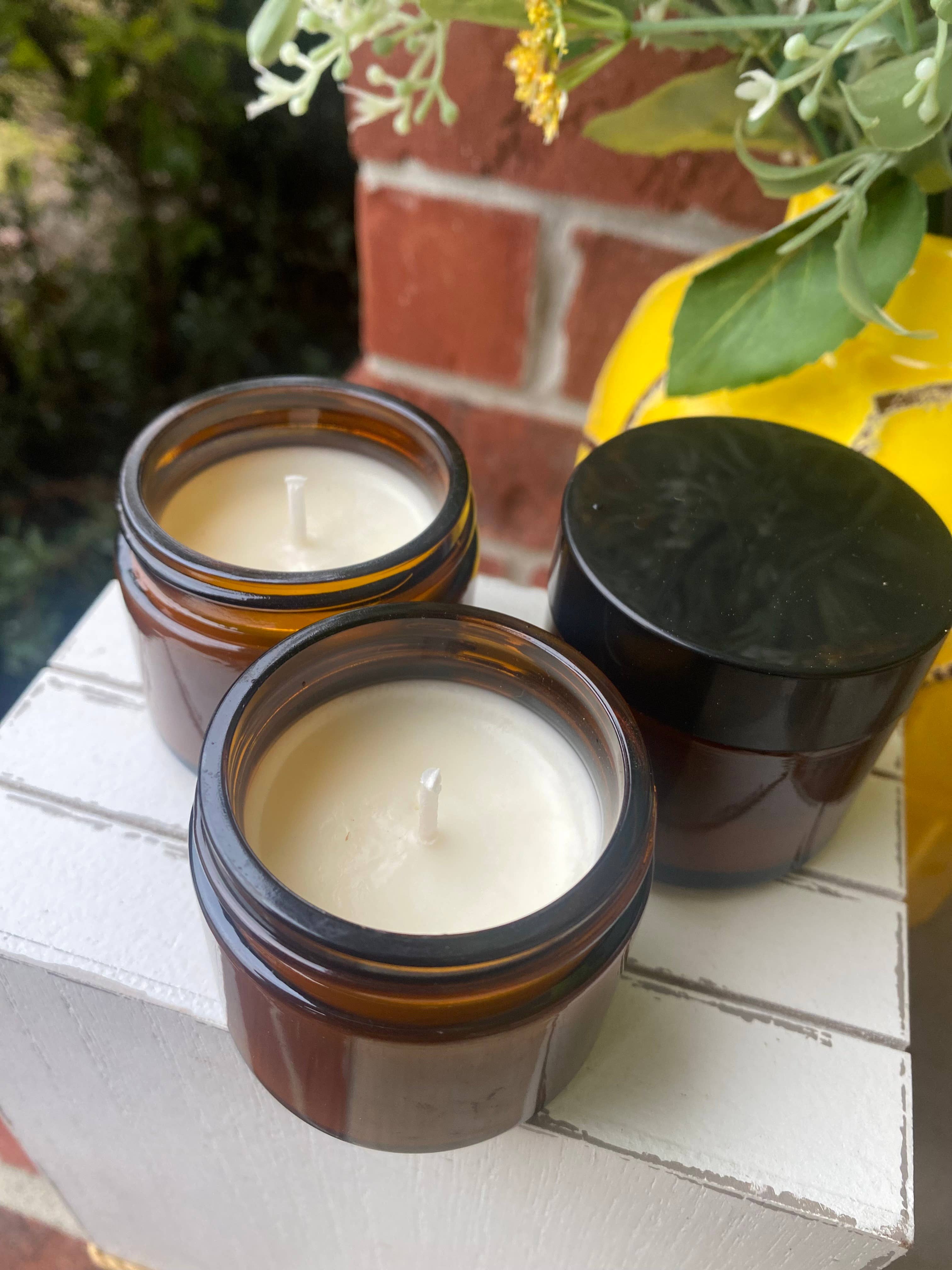 Thy Will Bee Done Apiary - Wholesale Jar/Filled Candle - Glass 2oz Mini Soy Candles, Bulk Amber Glass Candles3