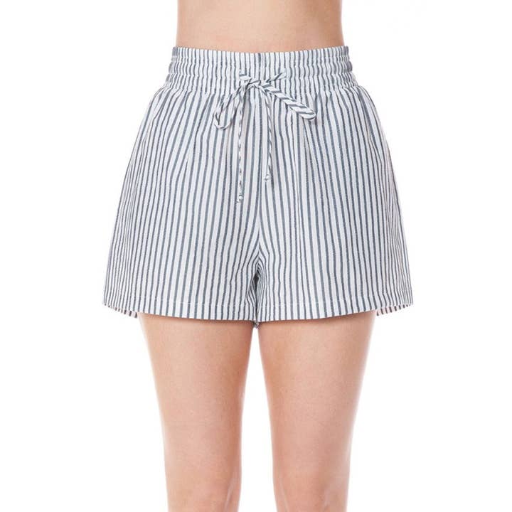 Calções de Cintura Alta às Riscas com Cordão por atacado de HiteJeans