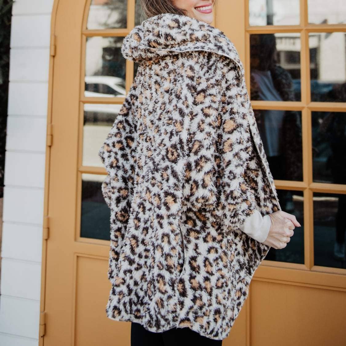 Katydid - Wholesale Hoodie - Women's - Tan Leopard Lightweight BODY WRAP with Hoodie and Pockets1