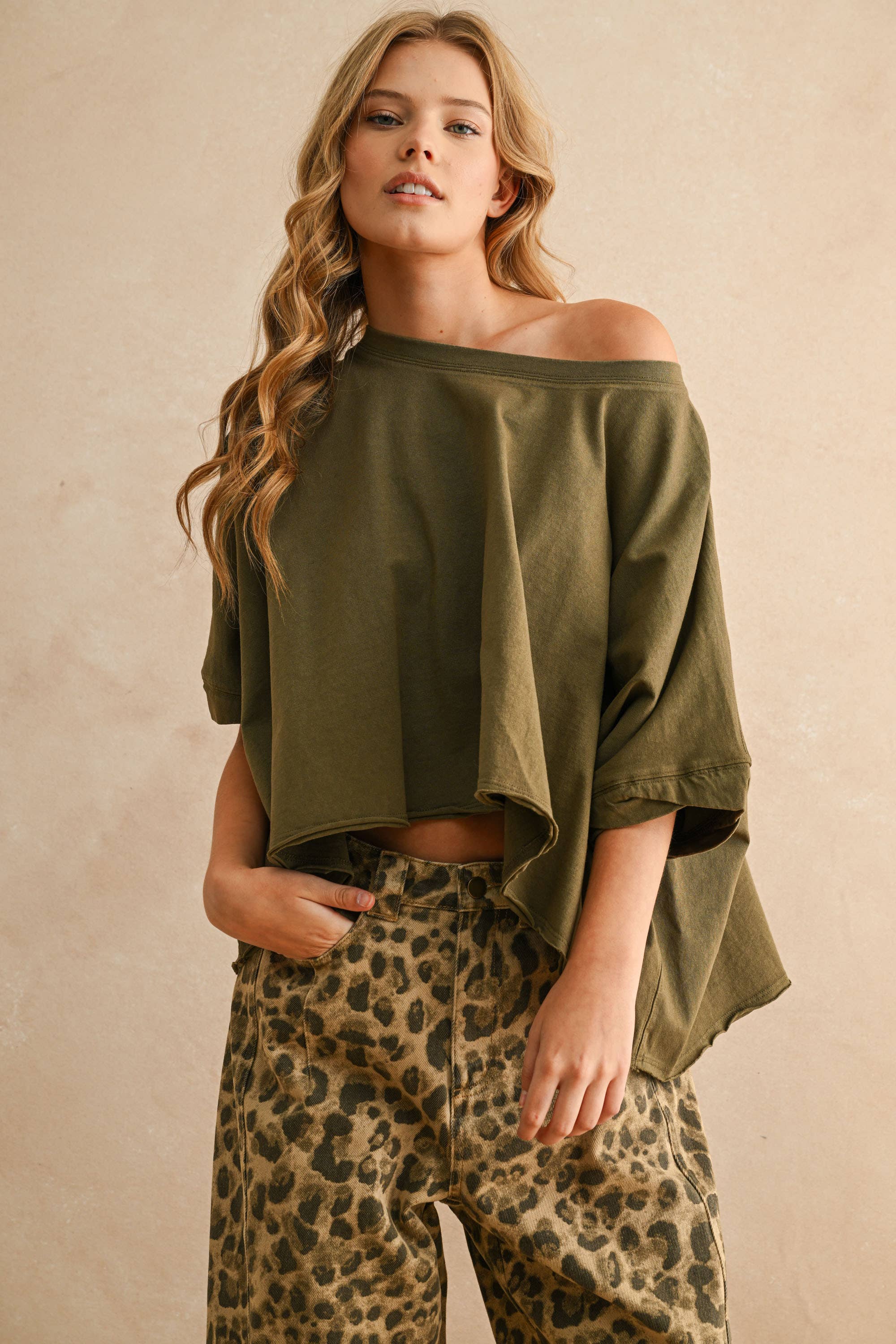 MIOU MUSE - Wholesale Blouse - Women's - T3736  BYE AND WASH OVERSIZED TOP15