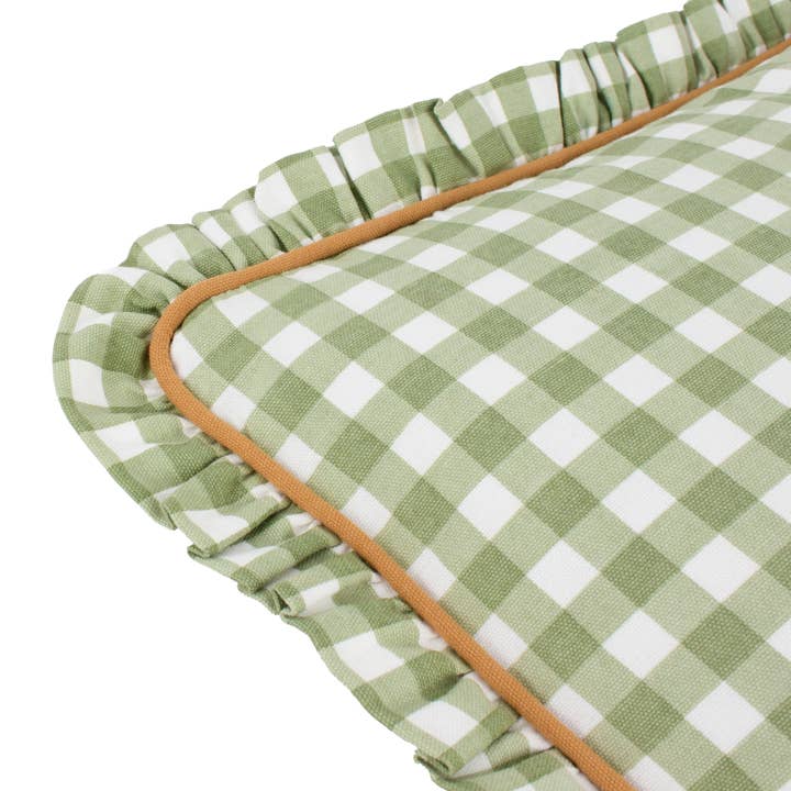 Maude Gingham Reversible Piped Cushion Sage for wholesale on Faire