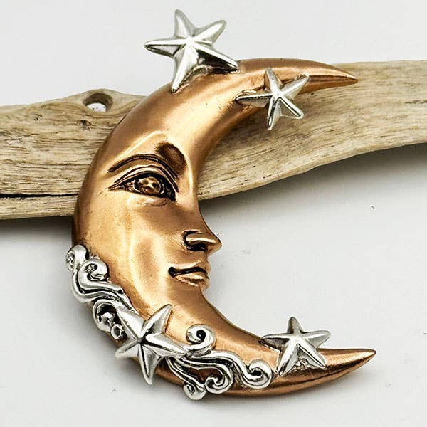 Sterling Silver & Bronze Moon Pendant, 2.25" for wholesale by Goddess Design Studio