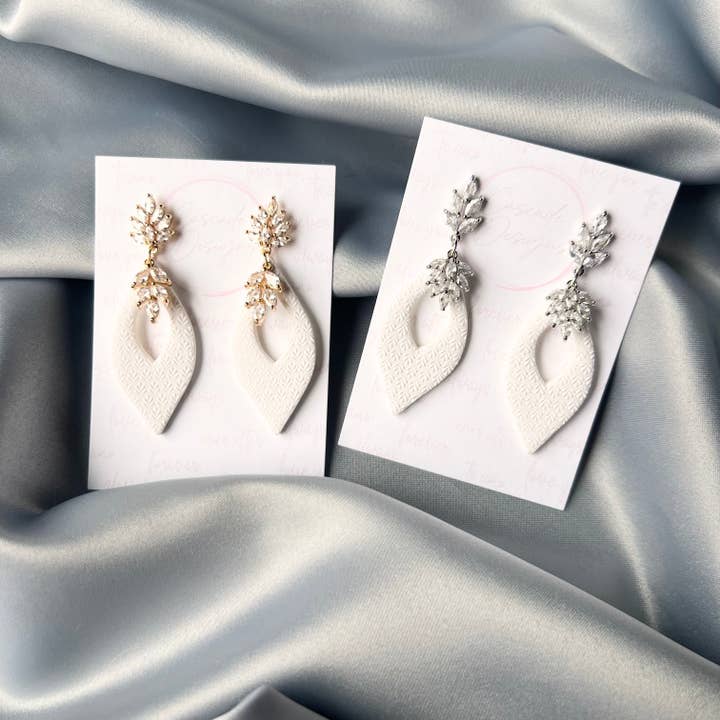 The Victoria | Bridal Crystal Textured Clay Earrings for wholesale by Cascade Designs