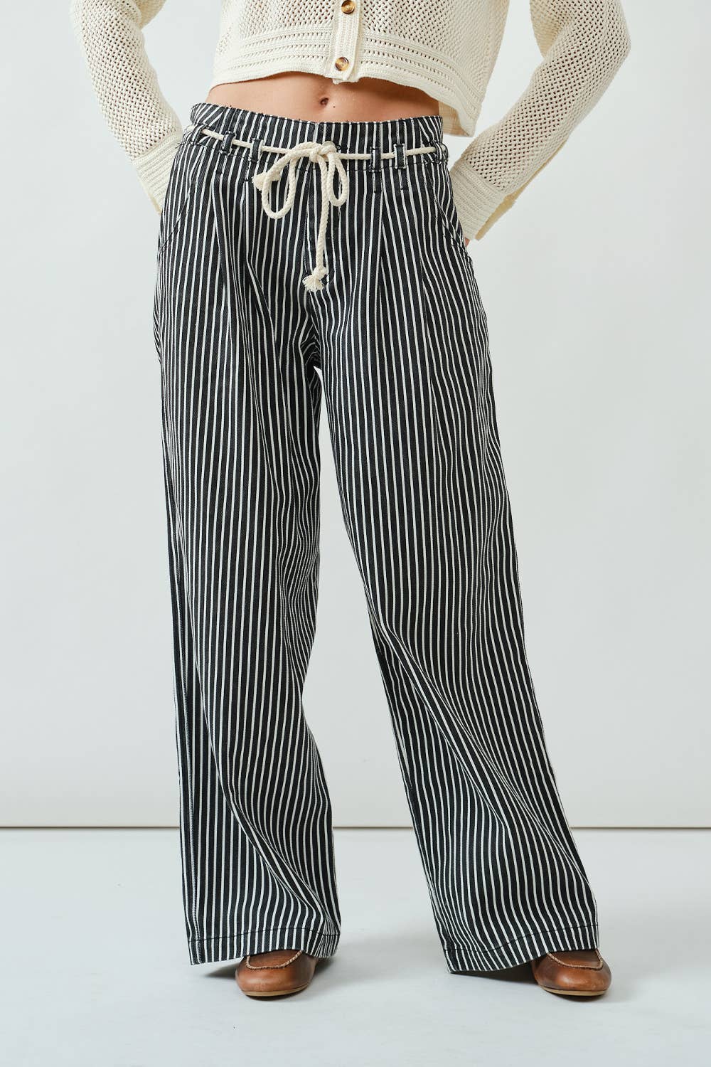 Aaron & Amber - Wholesale Pants - Women's - MAP3311 STRIPE WIDE LEG PANTS WITH ROPE BELT9