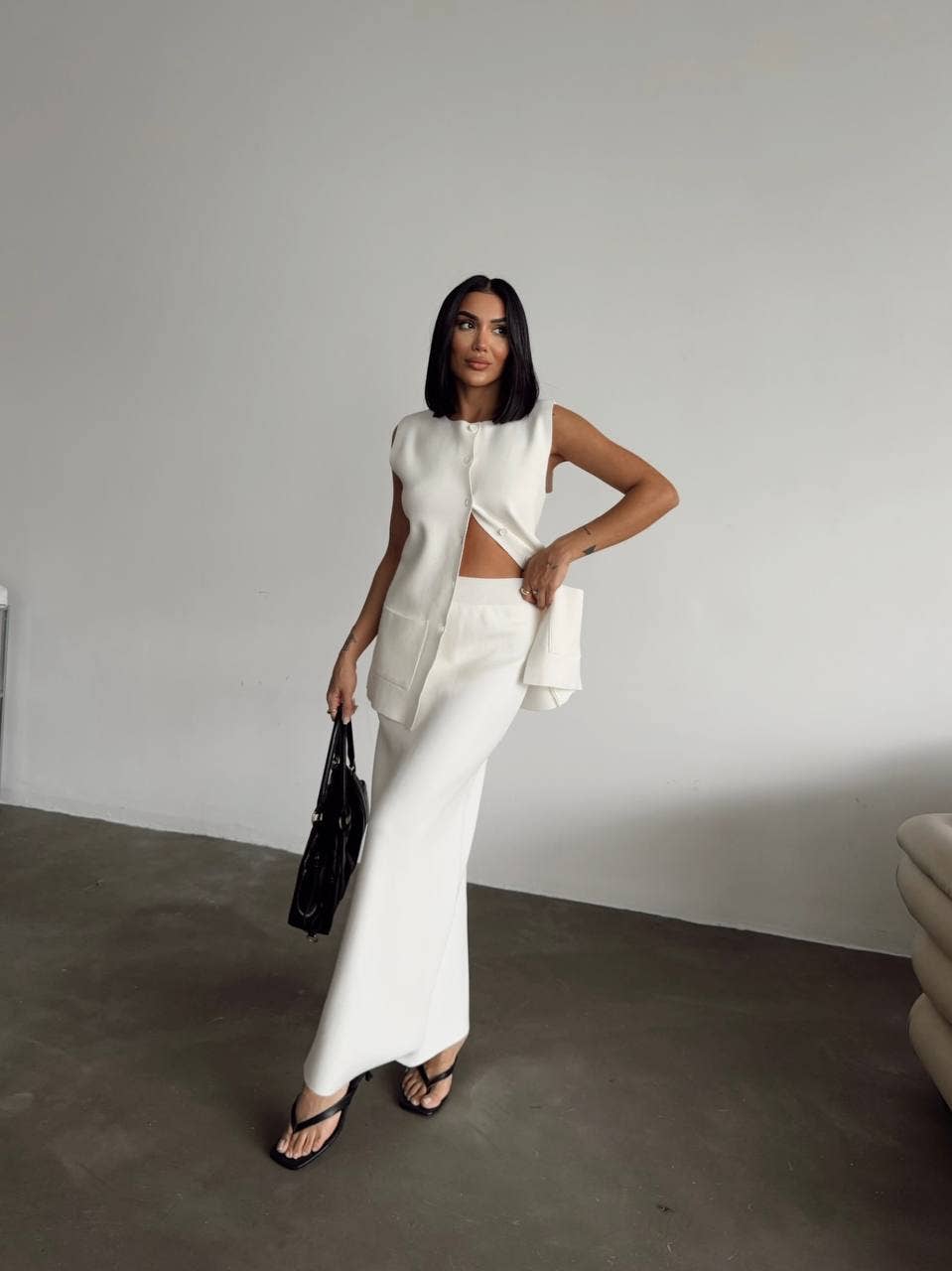 Design company-Fatma Balkir - Venta al por mayor Conjuntos de top y falda - Mujer - Conjunto de falda larga de punto y blusa sin mangas6