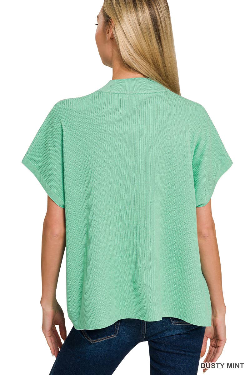 Vanilla Monkey - Wholesale Knit Sweater - Women's - Viscose Mock Neck Short Sleeve Boxy Sweater10