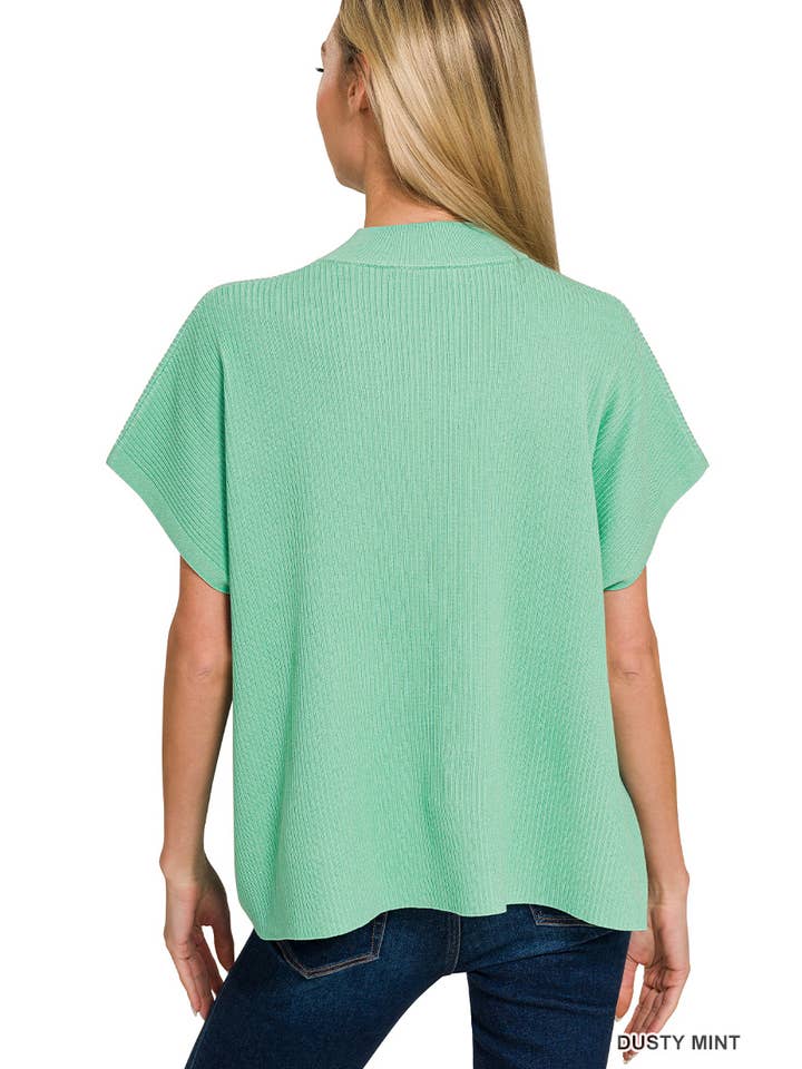 Vanilla Monkey - Wholesale Knit Sweater - Women's - Viscose Mock Neck Short Sleeve Boxy Sweater10