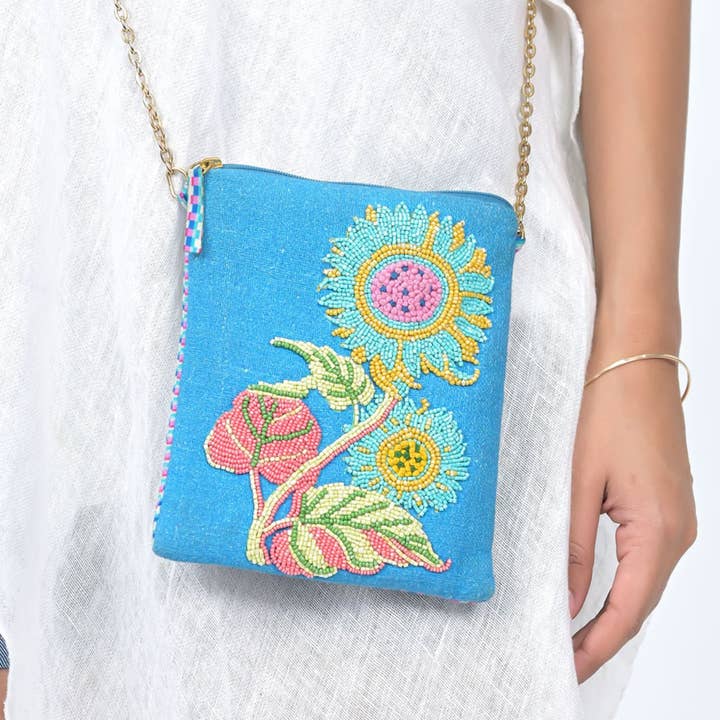 SUNFLOWER SLING BAG - BLUE for wholesale by Vismaya - A Brand by Shivani LLC