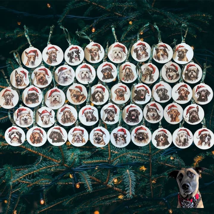 Dogs in Santa Hats Christmas Tree Decorations - 100 breeds for wholesale by Storms Style