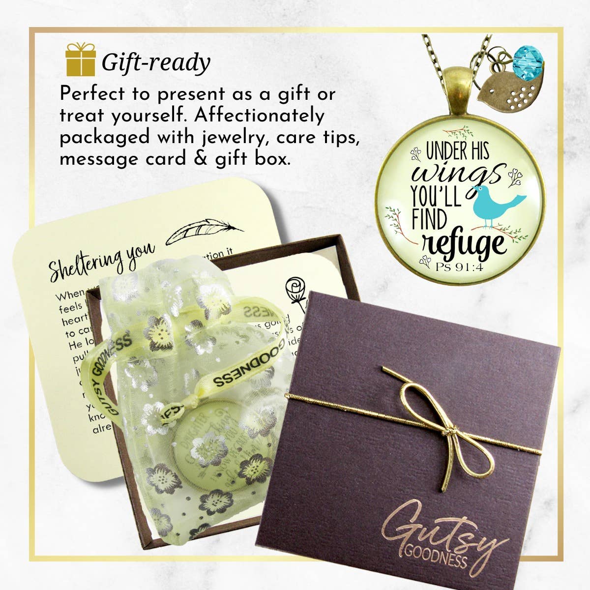 Gutsy Goodness - Wholesale Pendant/Charm Necklace - Bible Quote Necklace Under His Wings Refuge ^0