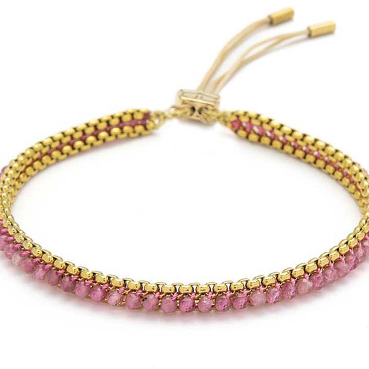 Bracciale Intrecciato in Oro e Tormalina Rosa Zena per la vendita all'ingrosso da parte di Boho Betty