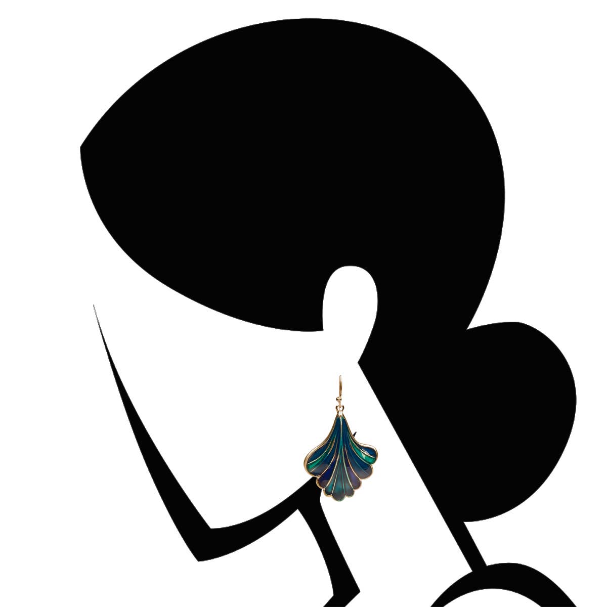 Lovett & Co - Wholesale Hangende/ronde oorbellen - Groene & Blauwe Emaille Ginkgo Oorbellen: Ginkgo Blad Oorbellen3