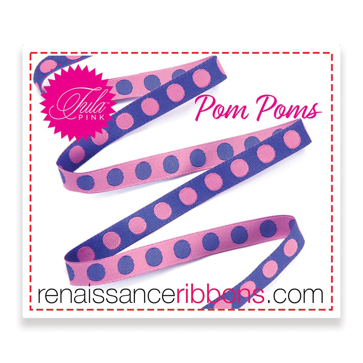 Renaissance Ribbons - Wholesale Ribbon - Gift Wrapping - 8yd Pack Pompoms 3/8" Tula Pink
