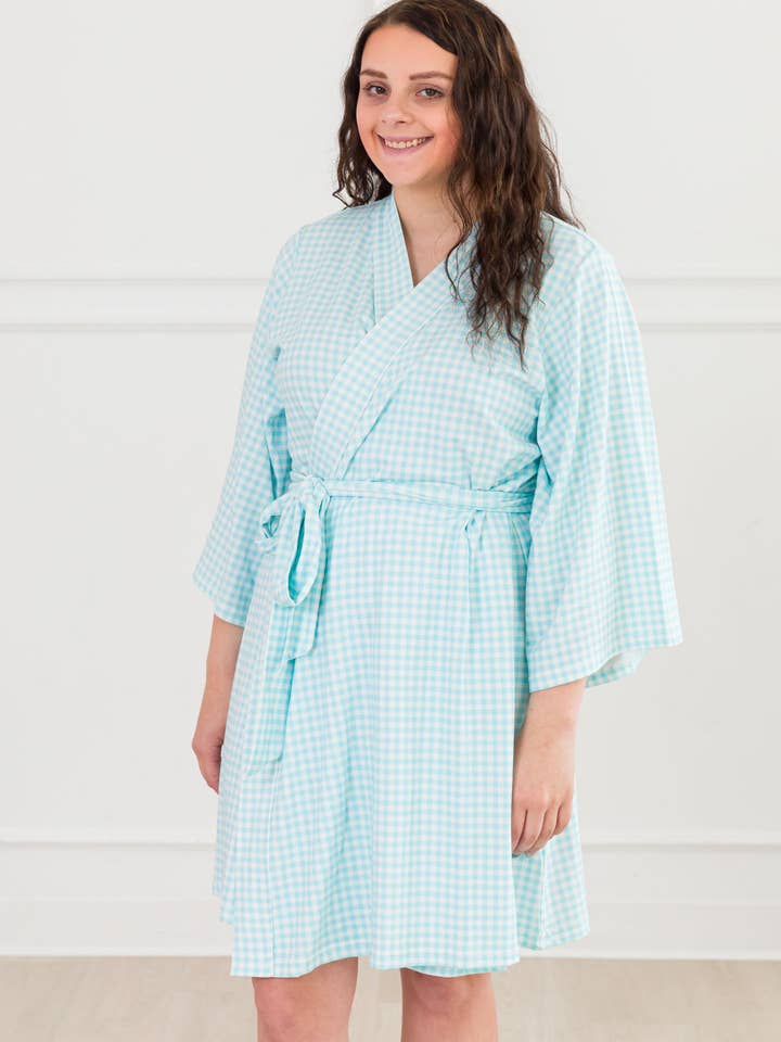 SoftSnooze™ Women's Cotton Modal Blue Breeze Gingham Mommy & Me Maternity Robe
for wholesale by RuffleButts + RuggedButts