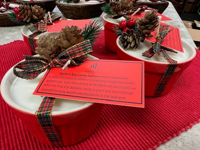 Plaid Rooster Co - Wholesale Jar/Filled Candle - HOLIDAY Bayberry Christmas tradition soy candle red ramekin