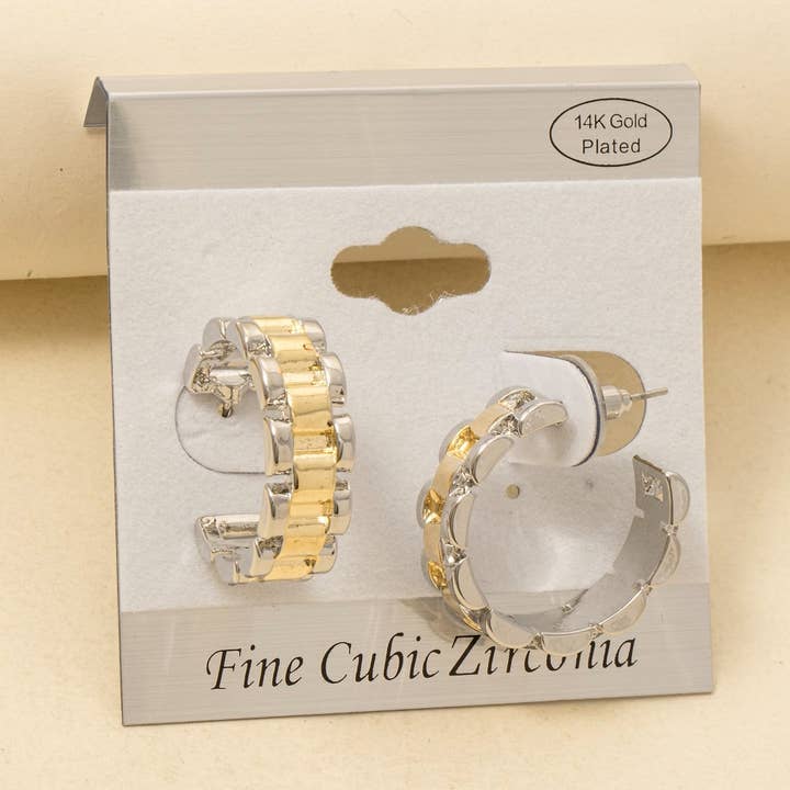 Gold Plated Two Tone Watch Chain Hoop Earrings for wholesale by Anarchy Street