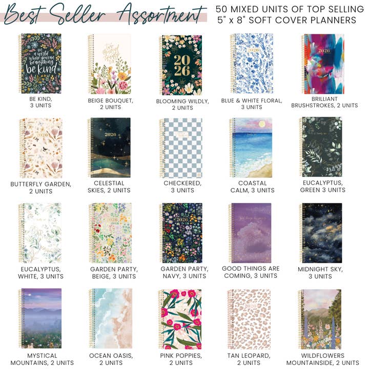 ASSORTED 2026 Calendar Year Soft Cover Planner Box for wholesale by bloom daily planners