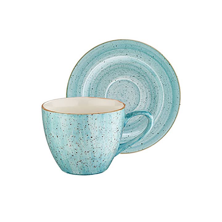 Ensemble de tasses à expresso avec soucoupes Aqua Bistro 3 oz pour 4 personnes pour la vente par TURGLA HOME